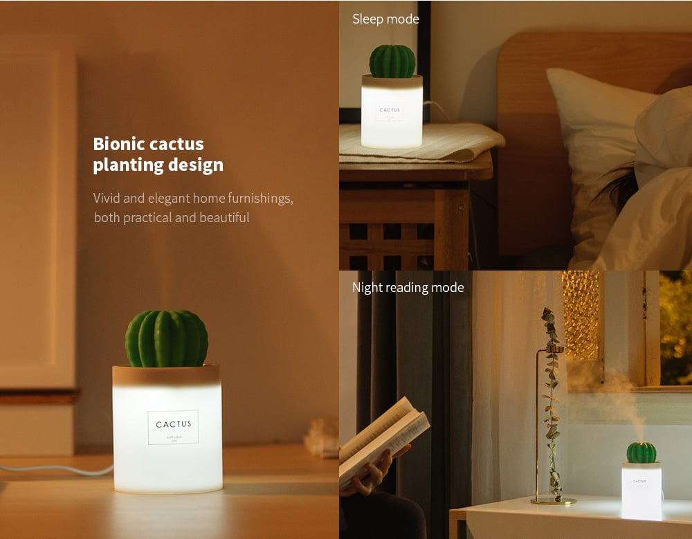 306-B LED Light Prickly Desktop Mini Aromatherapy Humidifier Bionic cactus planting design