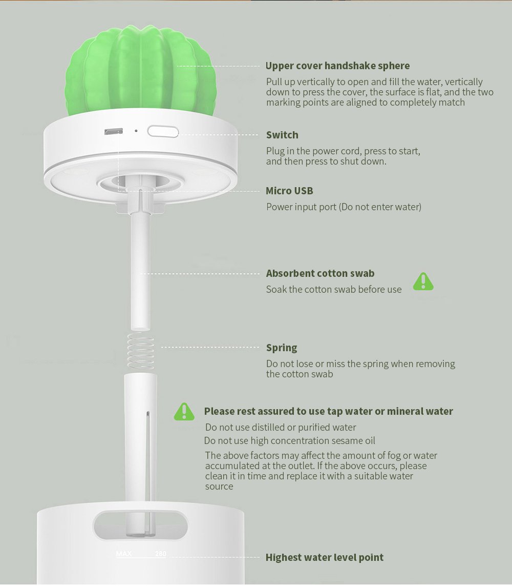 306-B LED Light Prickly Desktop Mini Aromatherapy Humidifier details