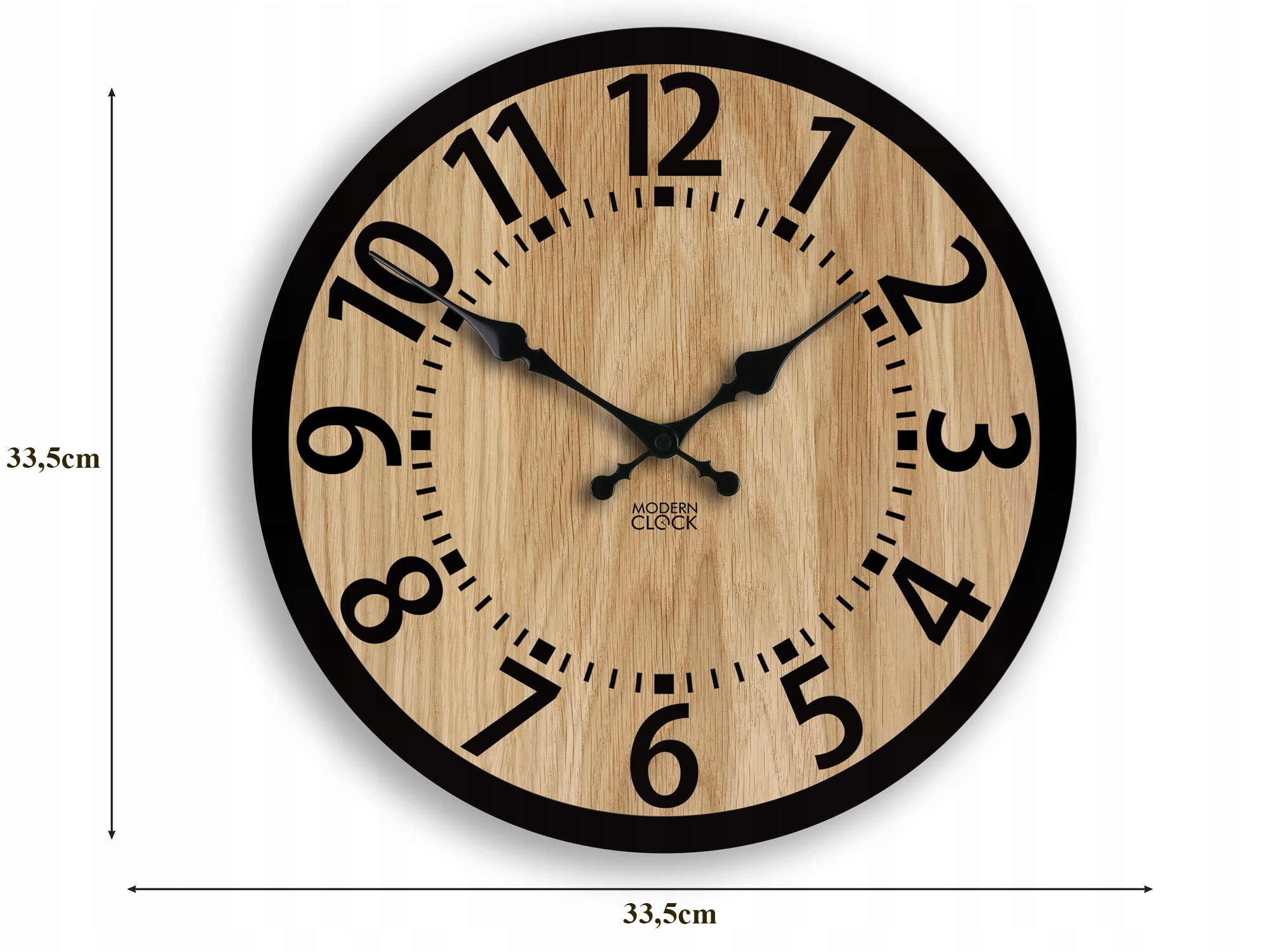 Puinen seinäkello Oak BERLIN 33 cm hiljainen ModernClock linja