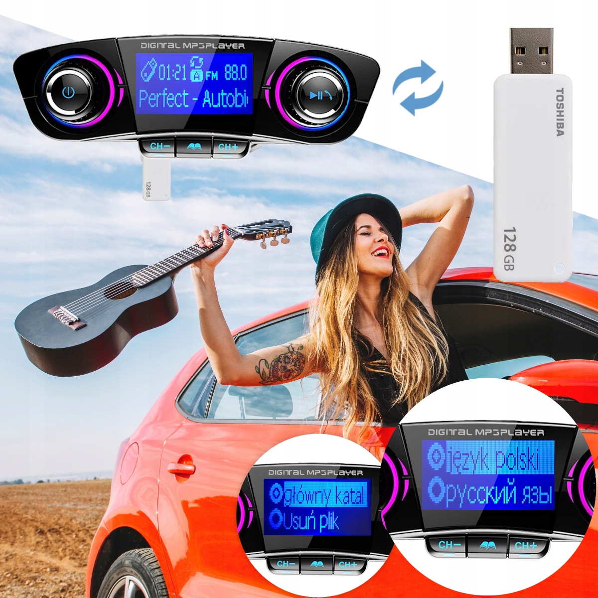 FM TRANSMITER BLUETOOTH 5.0 USB daugiafunkcis 8in1 modelis BT06