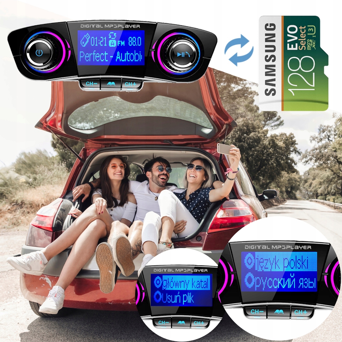 FM TRANSMITER BLUETOOTH 5.0 USB daugiafunkcis 8in1 Produkto svoris su vienetu 0,15 kg