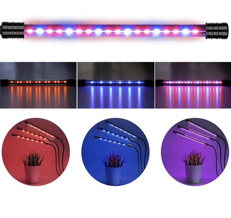 3 x Plant Grow lempa 60 LED laikmatis + nuotolinio valdymo pultelis, energijos suvartojimas 30 W