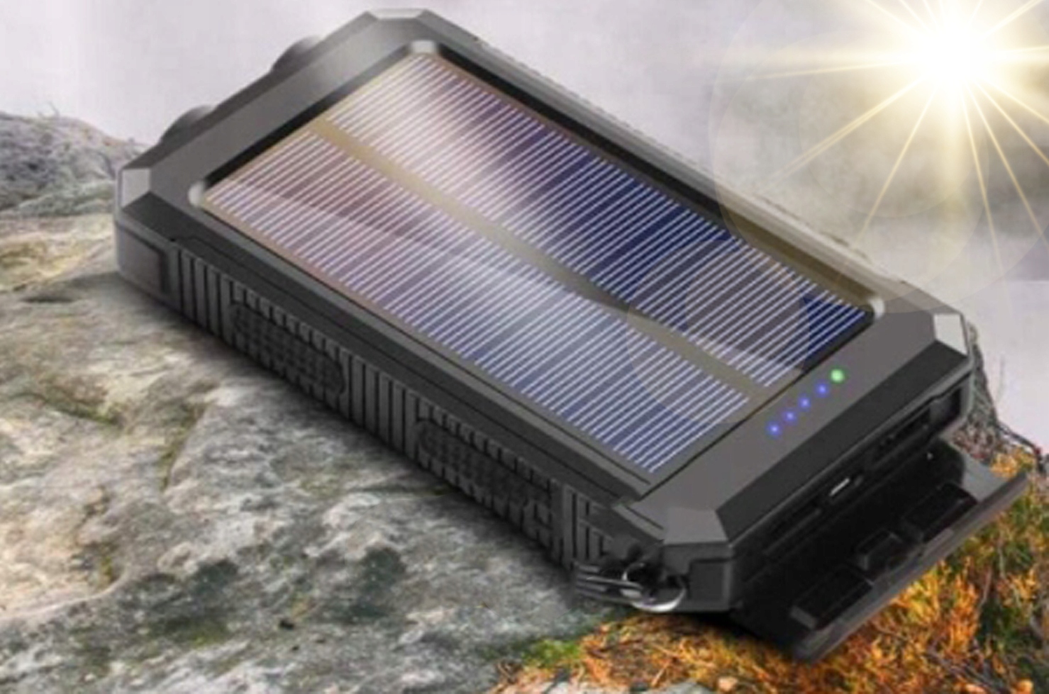 NAUJAUSIAS SOLAR POWERBANK 20000mAh 2xUSB TORCH Išėjimo srovė 2 A