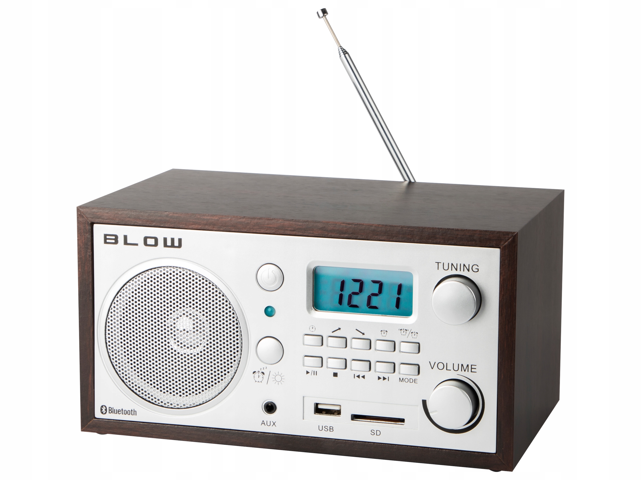 VIRTUVĖS RADIO BLUETOOTH NEšiojamasis RETRO ALARM ALARM FM jungtys USB mini lizdas atminties kortelių skaitytuvas