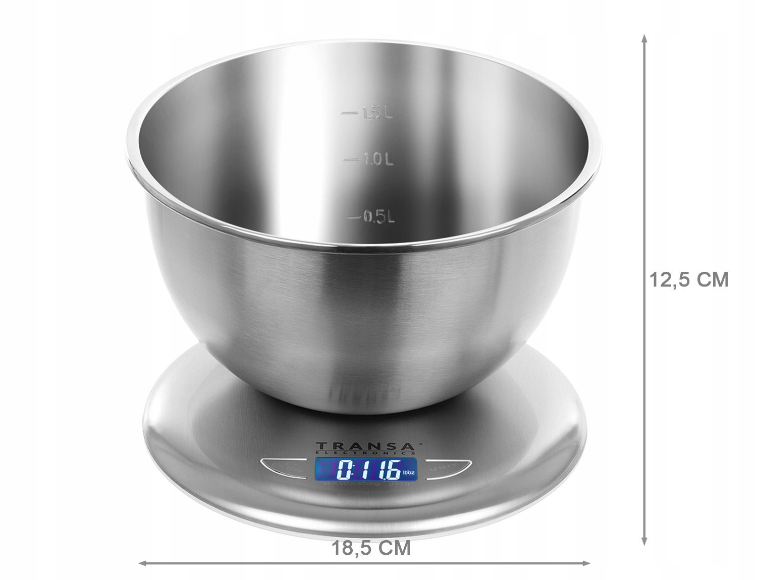 Elektroninės virtuvinės svarstyklės su LCD TRANSA BOWL Maksimali apkrova 5 kg