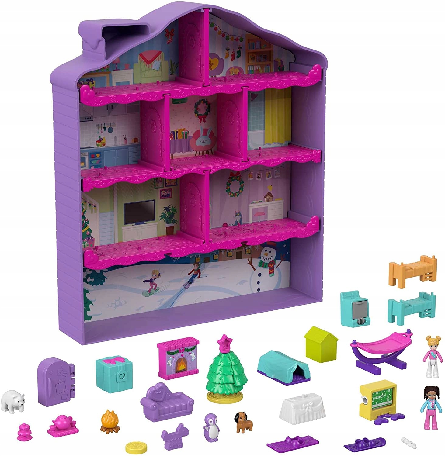 POLLY POCKET DOLL ADVENTO KALENDORIUS + priedai Mattel prekės ženklas