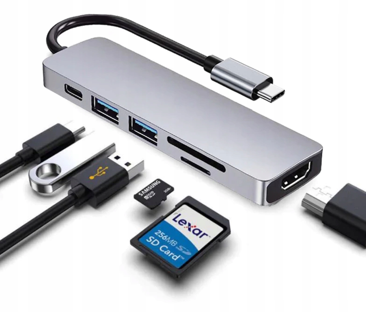 Adapteris 6in1 HUB USB-C HDMI 4K SD Macbook Pro / Air