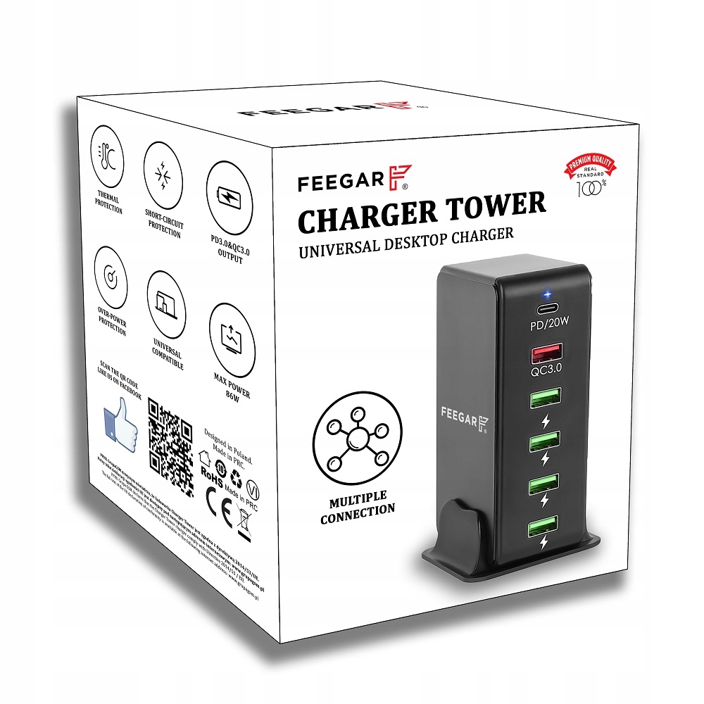 Sieninis įkroviklis Feegar Tower 86W 6x USB Type C EAN (GTIN) 5904610880173