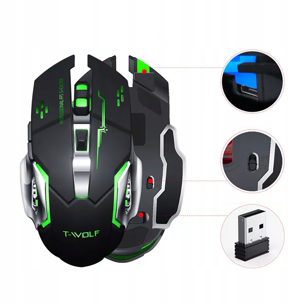 GAMING MOUSE BELAIDĖ ŽAIDIMŲ PELĖ LED juoda