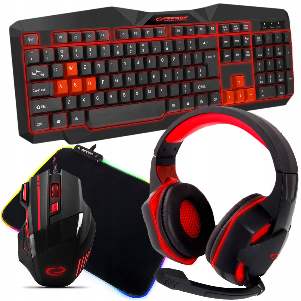 ŽAIDIMŲ RINKINYS 4in1 KLAVIATŪROS PELĖS PLAIDAS RGB