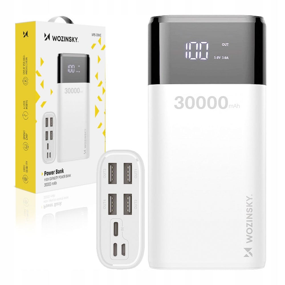 WOZINSKY LABAI GALINGAS POWERBANK 4xUSB 30000mAh LCD