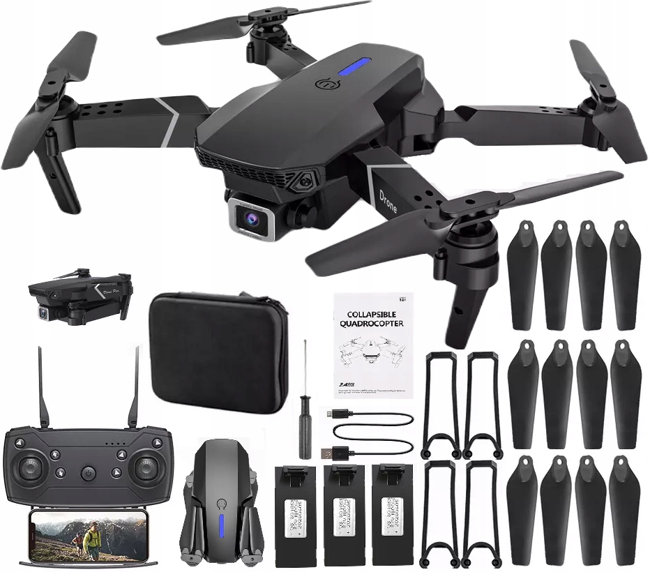 DRONE E90 PRO CAMERA 4K WIFI HD ŽAISLAI HOVER 250m