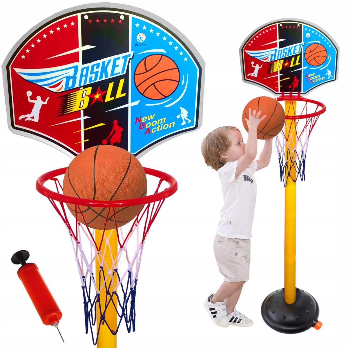 Krepšinio VAIKŲ ŽAIDIMŲ RINKINYS 2IN1 krepšinio kamuoliukų pompa Žaidimo laikas Ilgesnis nei 2 valandos