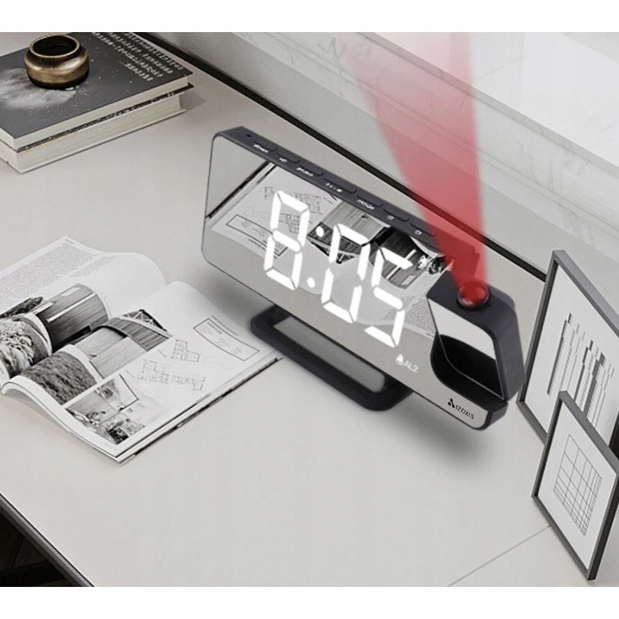 Žadintuvas Laikrodis Skaitmeninis Laikrodis Projektorius LED Veidrodis Bendras plotis 18,5 cm