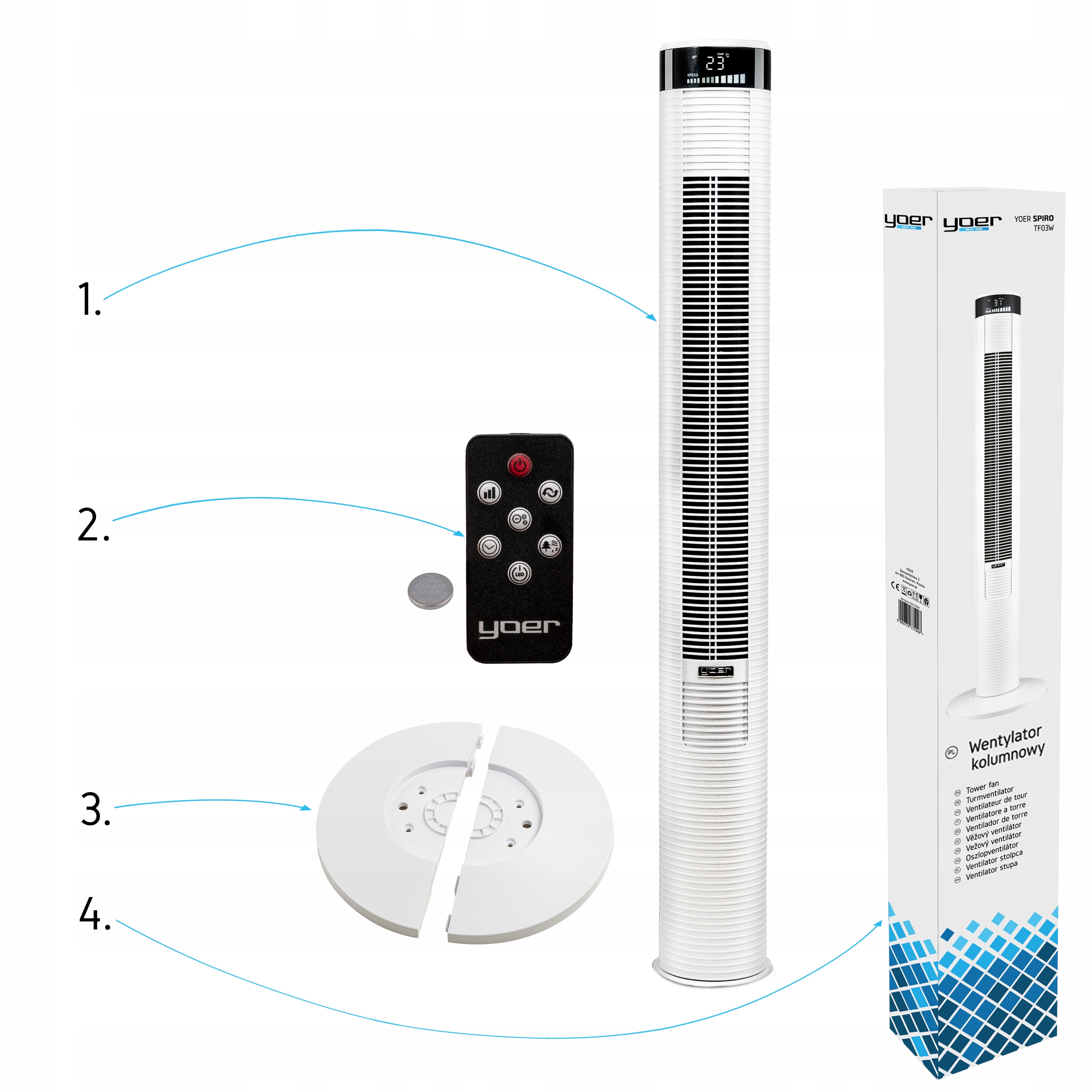 Silent Column FAN YOER +Jonizacija +Nuotolinis valdymas Gaminio svoris su vienetine pakuote 4,4 kg