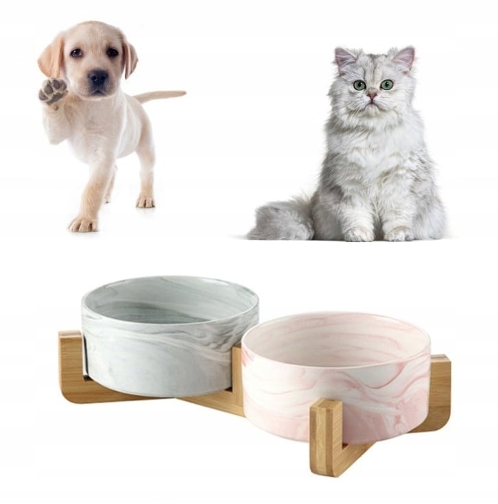 Dvigubas keramikinis dubuo šuniui/katėms ant stovo