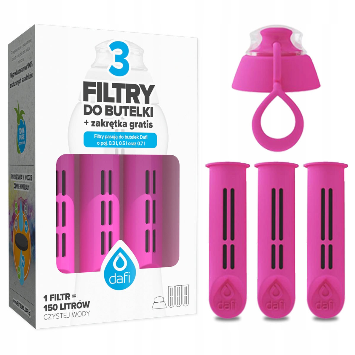 Dafi buteliukas SOLID pink FLAMING + 4x filtrai Medžiaga: plastikas