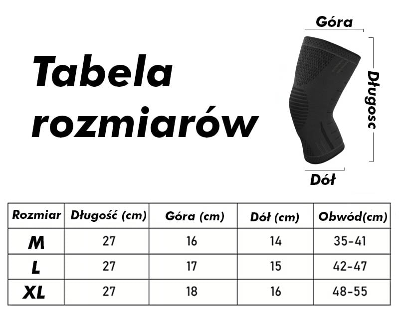 Tabela rozmiarów opaska na kolano Bushido 