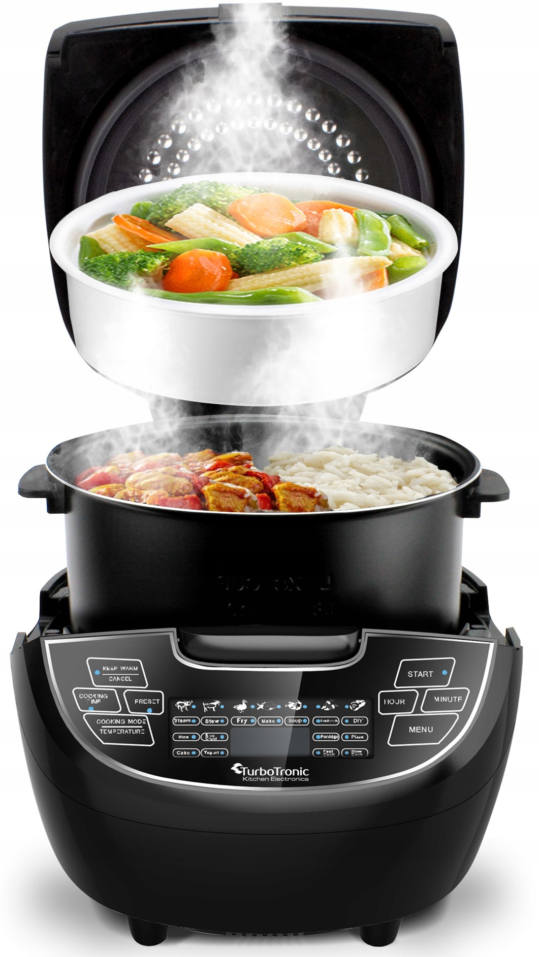 Multicooker TURBOTRONIC TT-MC51 Įrenginio funkcijos atidėtas paleidimas temperatūros palaikymas temperatūros reguliavimas taupymo nustatymai