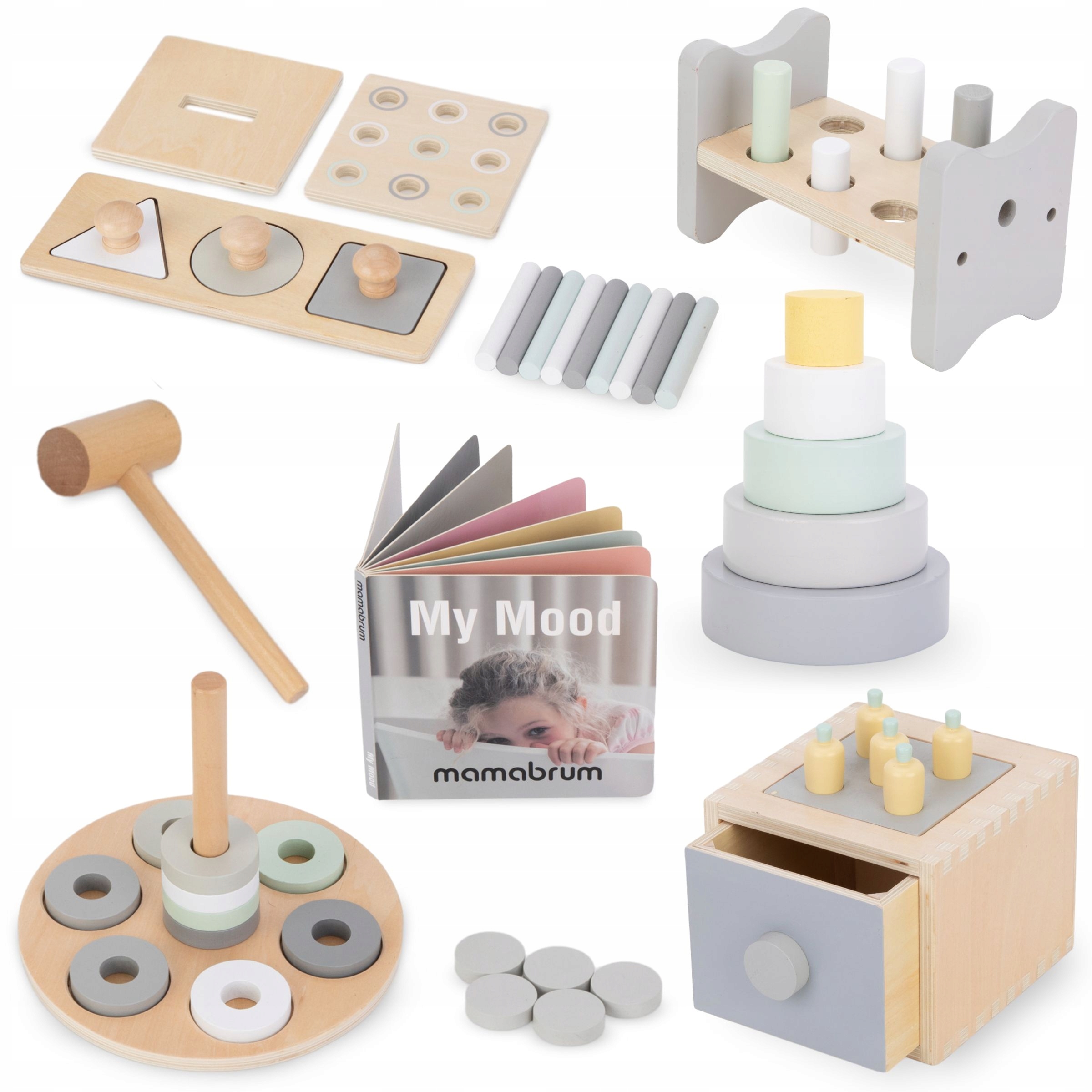 Medinės dėžutės Montessori štampavimo žaidimo rinkinys
