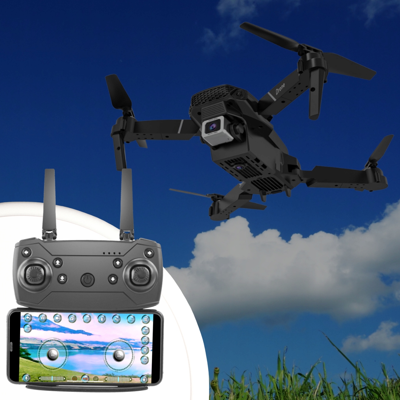 DRONE E95 PRO 2 WIFI HD KAMEROS Kabantys Žaislas 350m Produkto svoris su atskira pakuote 0,45 kg