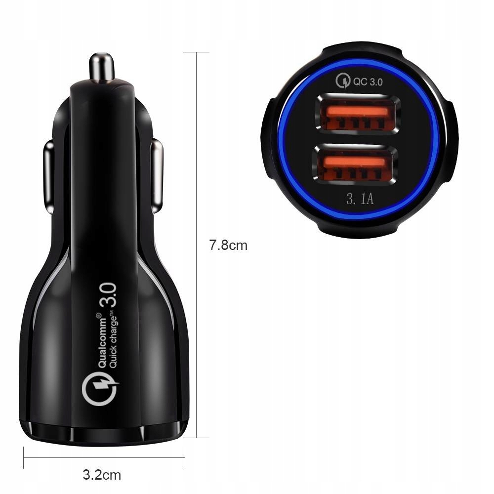 QUICK CHARGE 3.0 QC CAR CHARGER Melnā krāsa