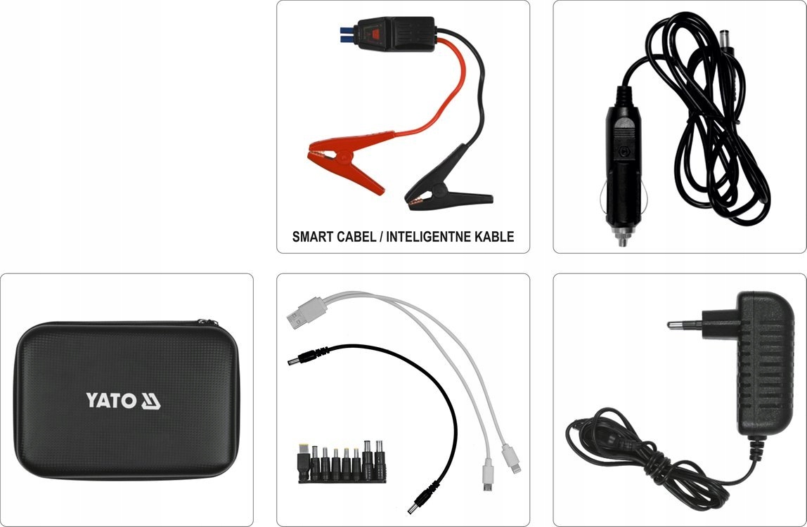 YATO STARTING DEVICE POWERBANK 12000mA 12V Papildu funkcijas Iebūvēts ekrāns, iespēja uzlādēt divas ierīces vienlaicīgi