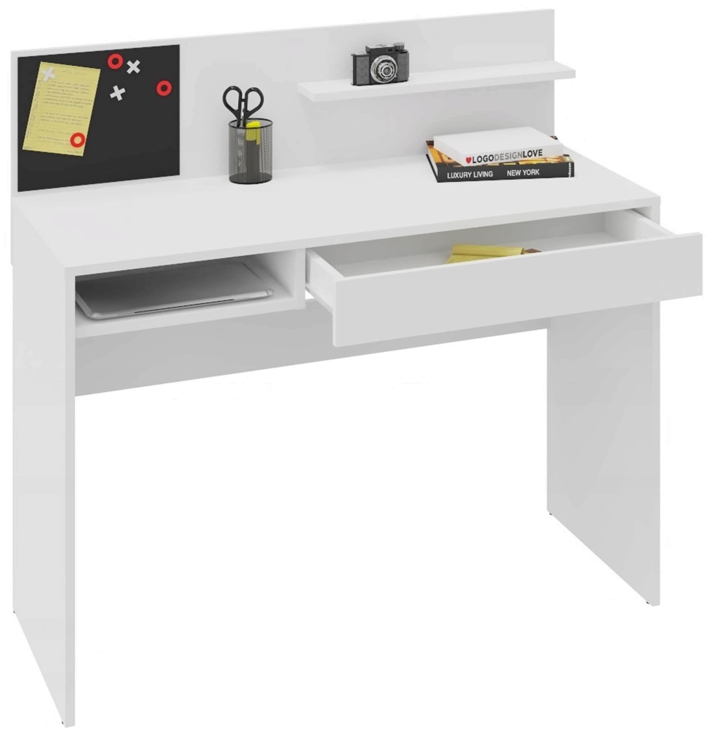 MAGNETAS rašomasis stalas, baltas, 110 cm, lenta, laikymo stalčius, korpuso medžiaga: laminuota lenta