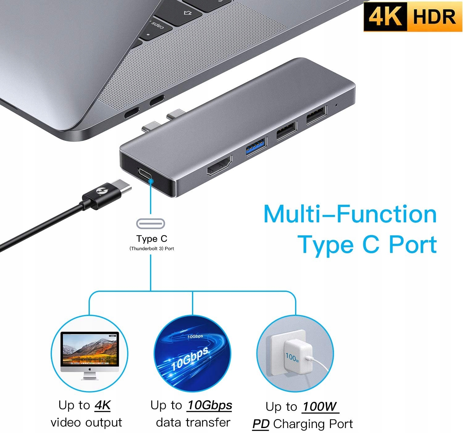 7 viename USB-C 3.0 HUB, 4K HDMI, SD / TF kortelių skaitytuvas Gamintojo kodas 42124