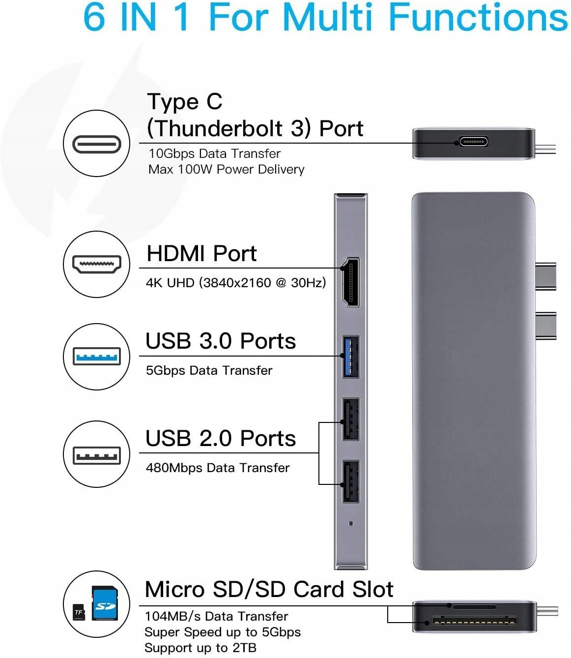 7 viename USB-C 3.0 HUB, 4K HDMI, SD / TF kortelių skaitytuvas Gamintojas kitas