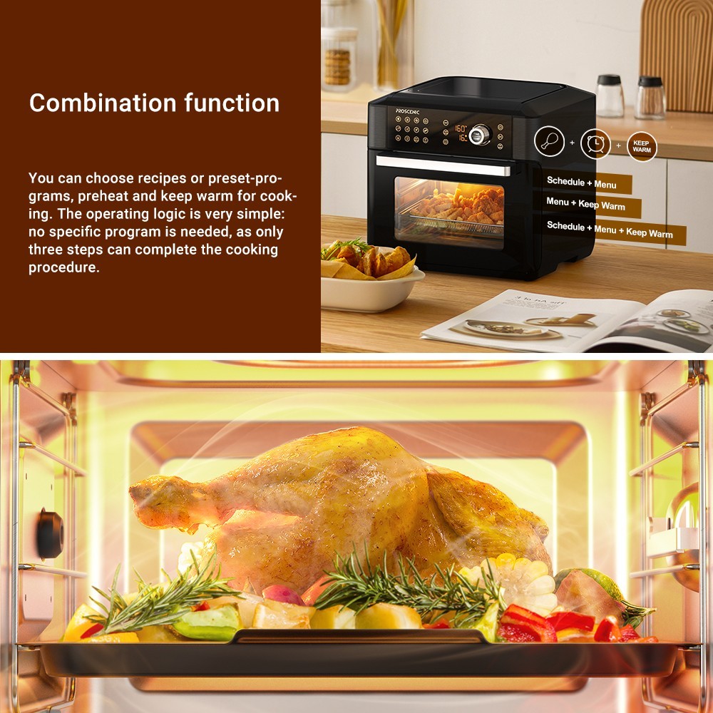 Proscenic T31 1700W Air Fryer Oven, 15L Large Capacity, 12 Presets, 360 Degree Air Circulation, Flipping Reminder, Touch Screen, APP Control