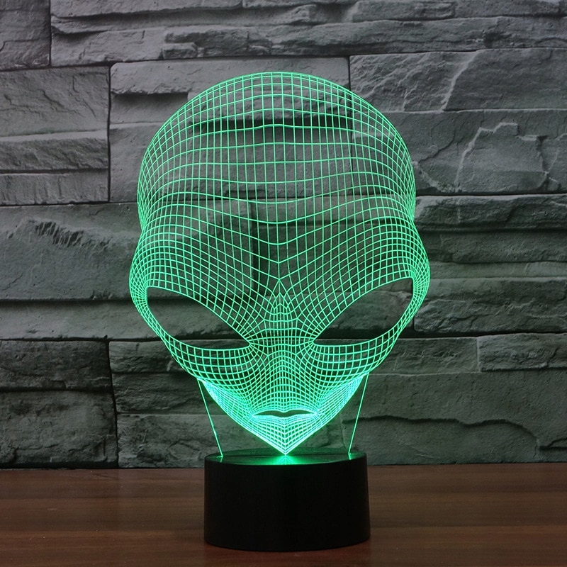 3D LED naktinė lempa, spalvos, UFO ALIEN R6 nuotolinio valdymo pultas, maitinamas iš maitinimo tinklo
