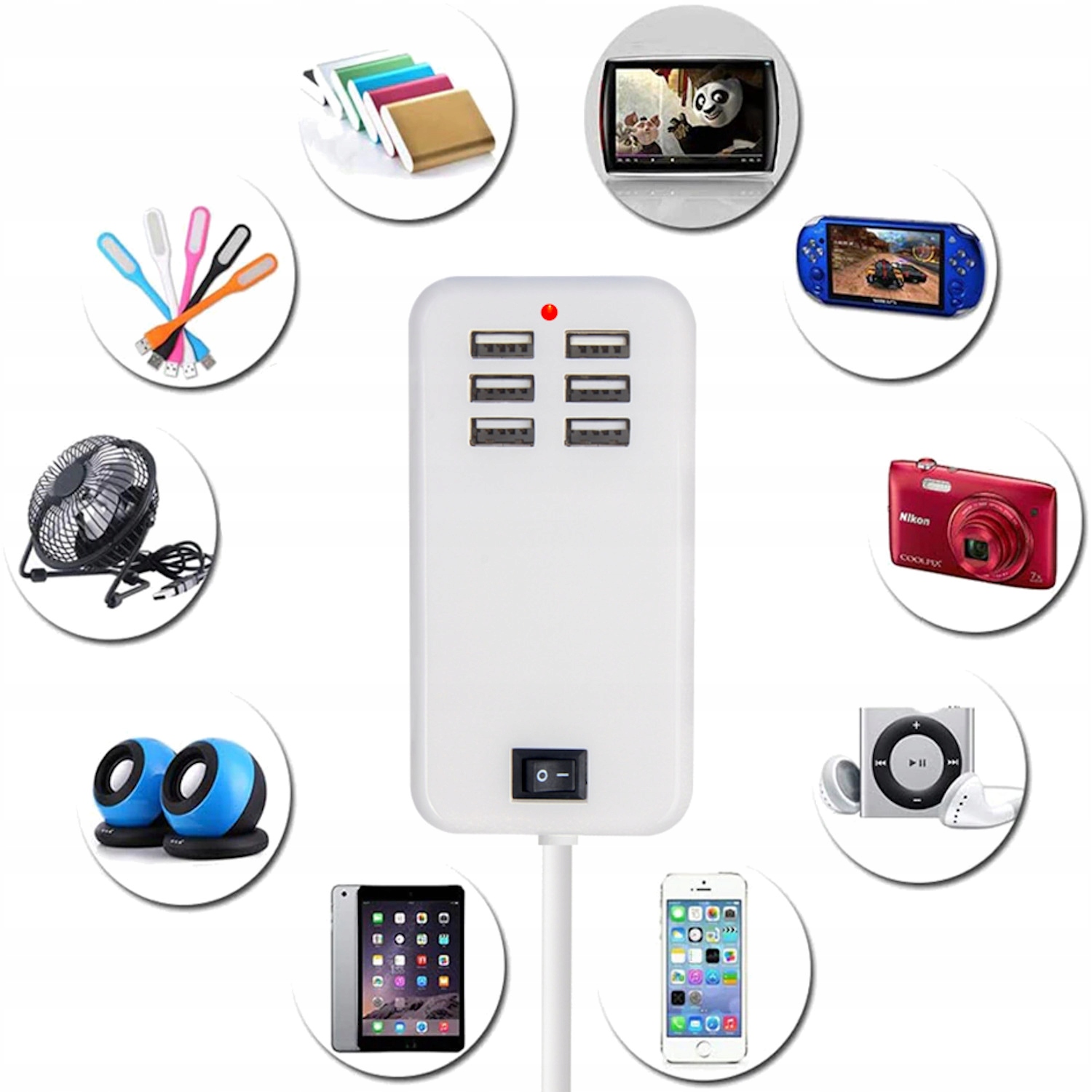 USB telefono įkroviklis x6, universalus tinklas, 30W EAN (GTIN) 5905123215773