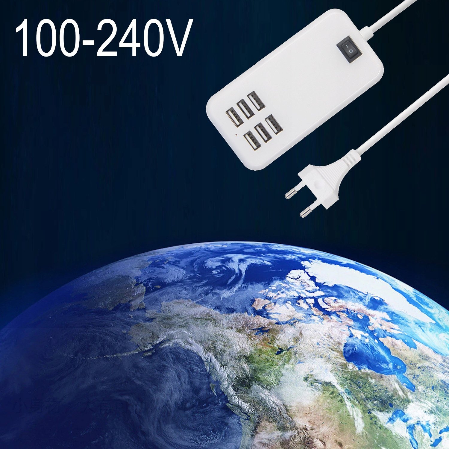 USB x6 telefono pakrovėjas, universalus tinklas, 30W, išėjimo srovė 6000 mA