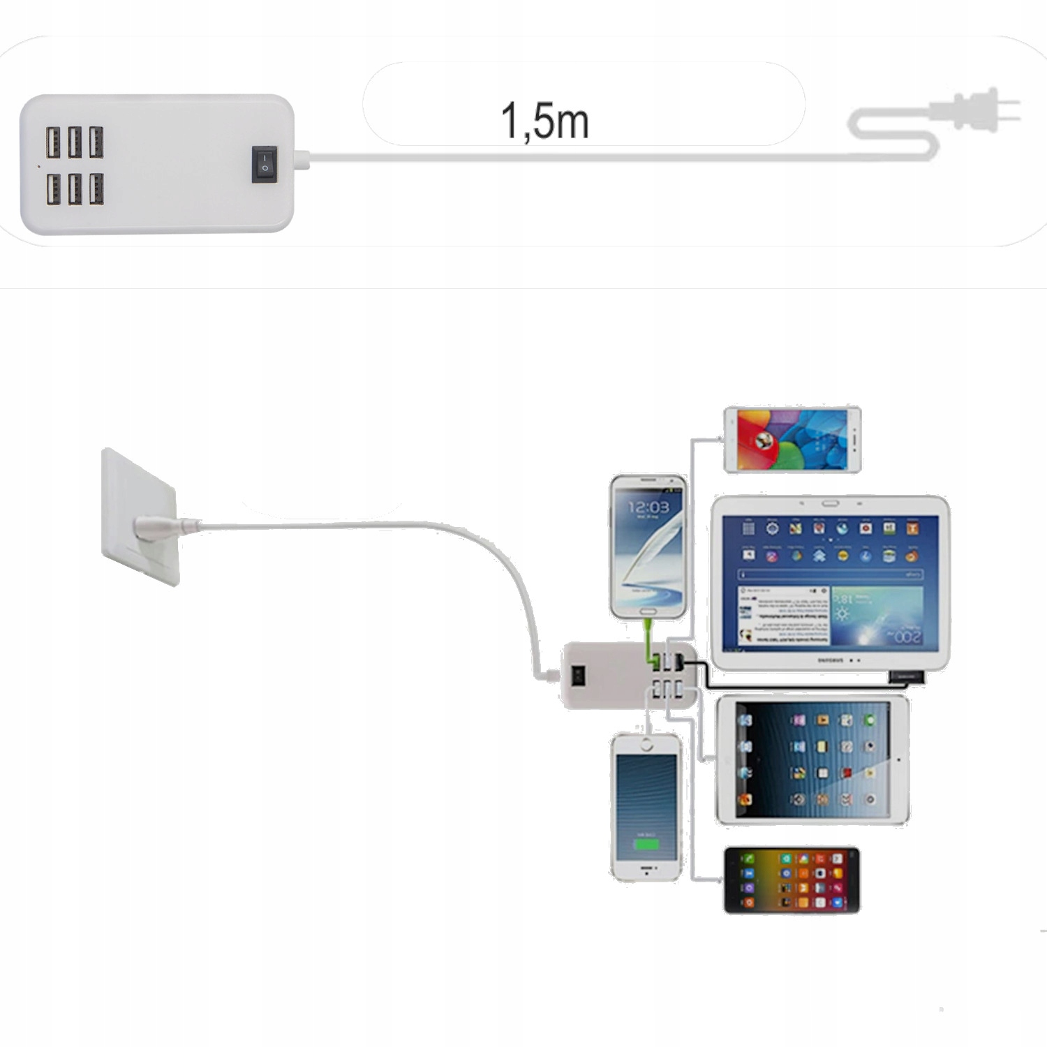 USB x6 telefono pakrovėjas, universalus, 30W, universalus