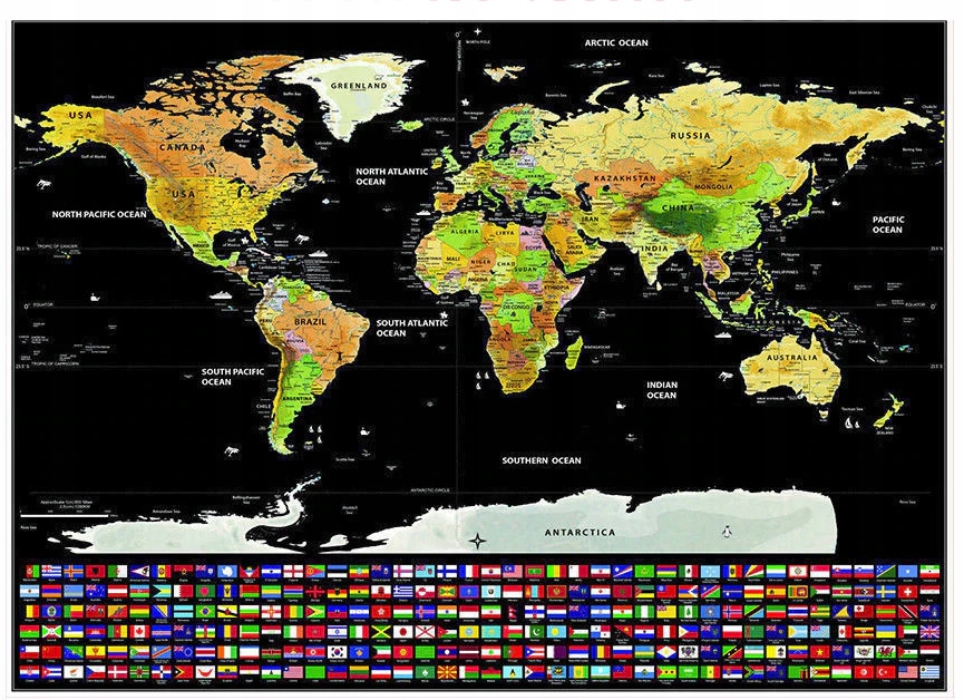 Pasaules kartes momentloterijas kartīte ceļotāju karogiem, dāvana papildu informācija ar druku