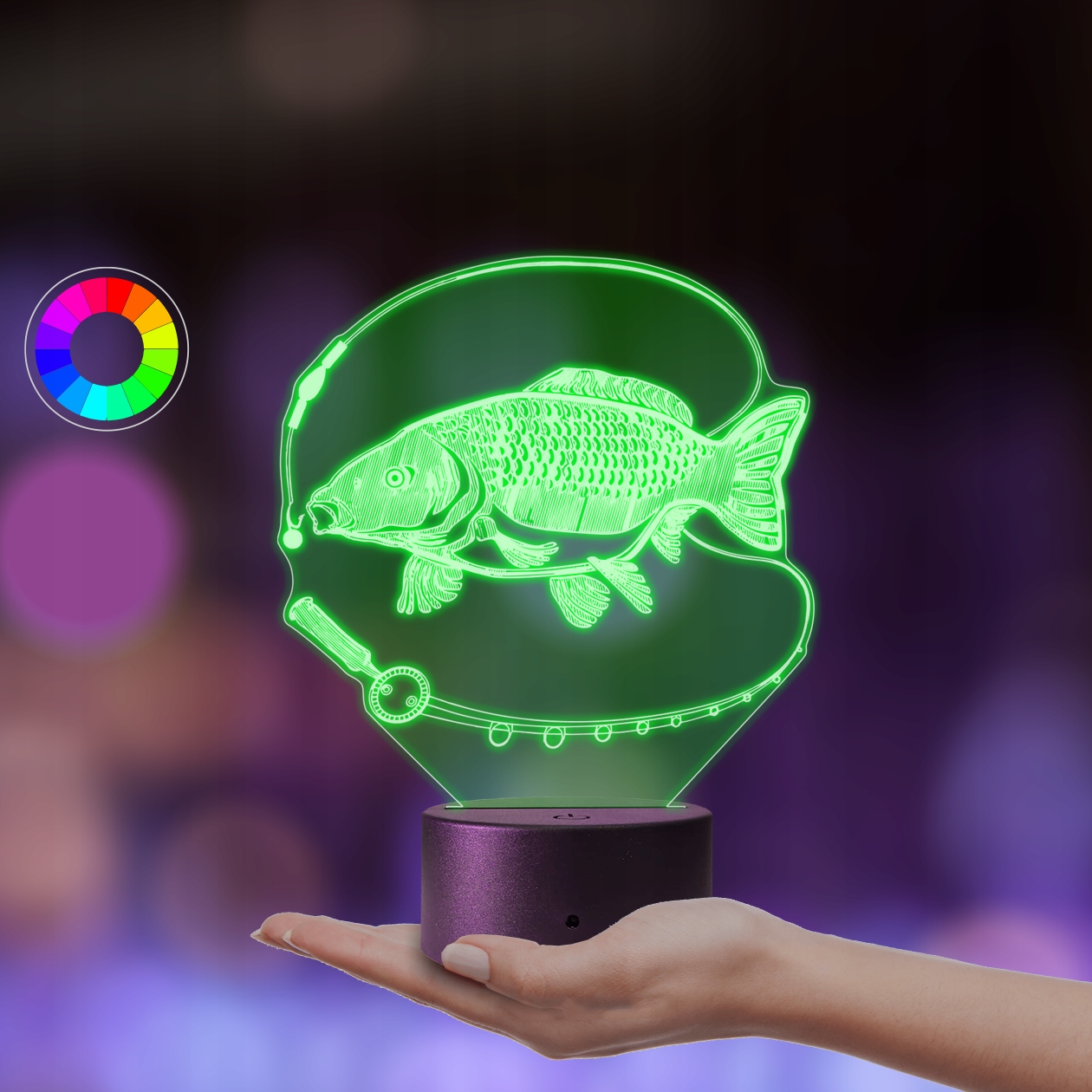 3D LED nakts galda lampa Zivju karpu makšķerēšanas zīmols Plexido