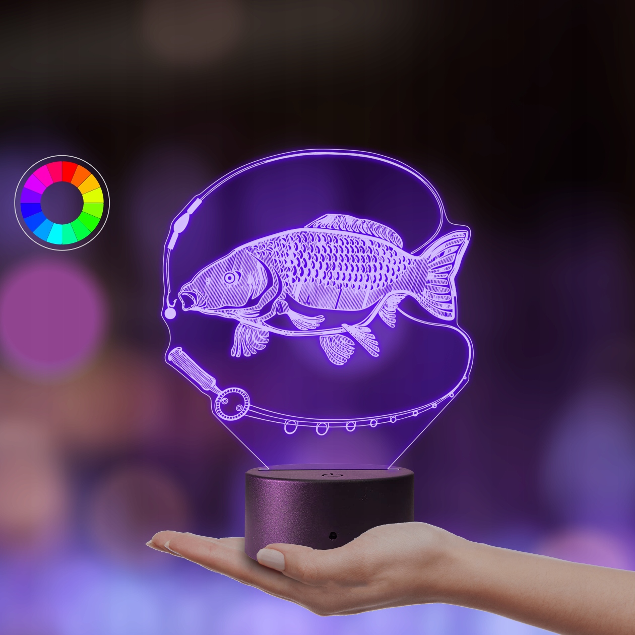 3D LED naktinis stalo lempa Žuvis Karpių žvejyba Ilgis/aukštis 18 cm