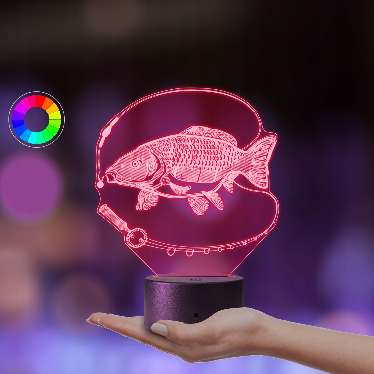3D LED nakts galda lampa Fish Carp Fishing Collection Galda naktslampa