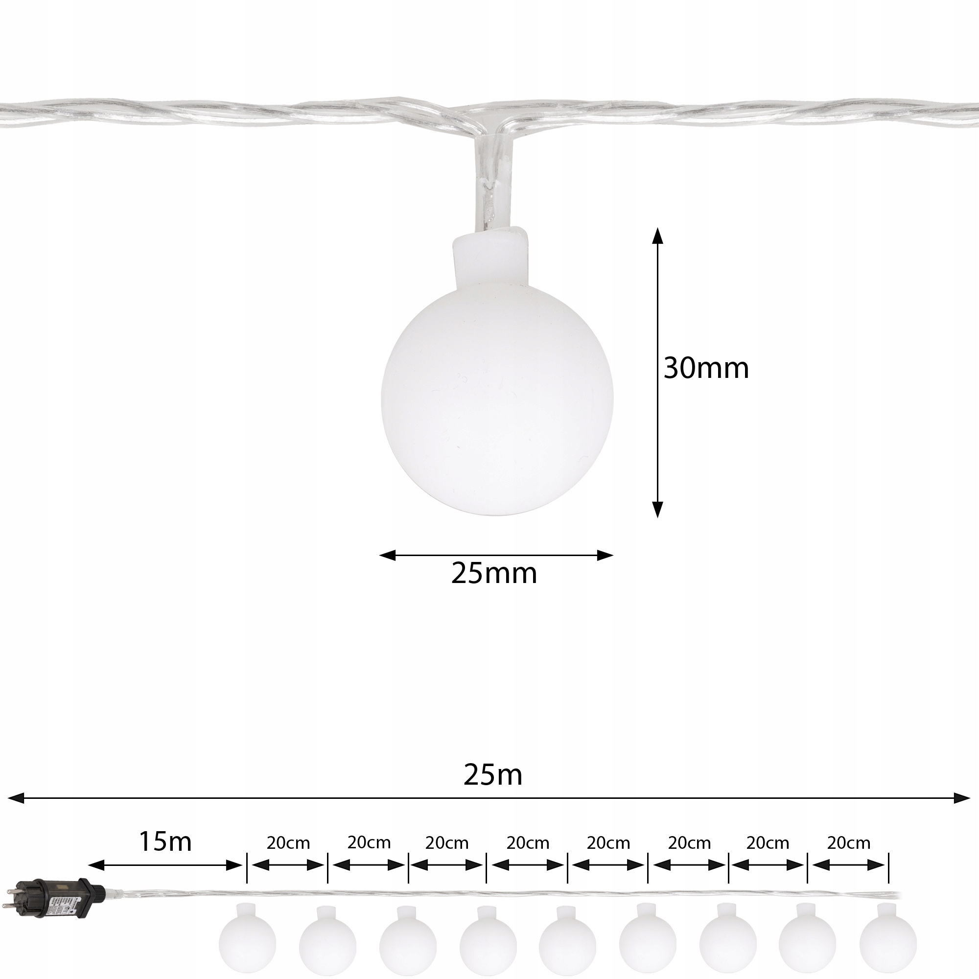 Lauko LED šviesų grandinėlė Sodo girlianda Ilgis 2500 cm