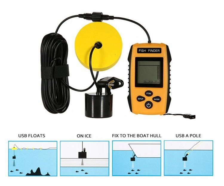 AG421 ECHOSONAR SONAR ŽUVŲ DETEKTORIUS Produkto svoris su atskira pakuote 0,56 kg