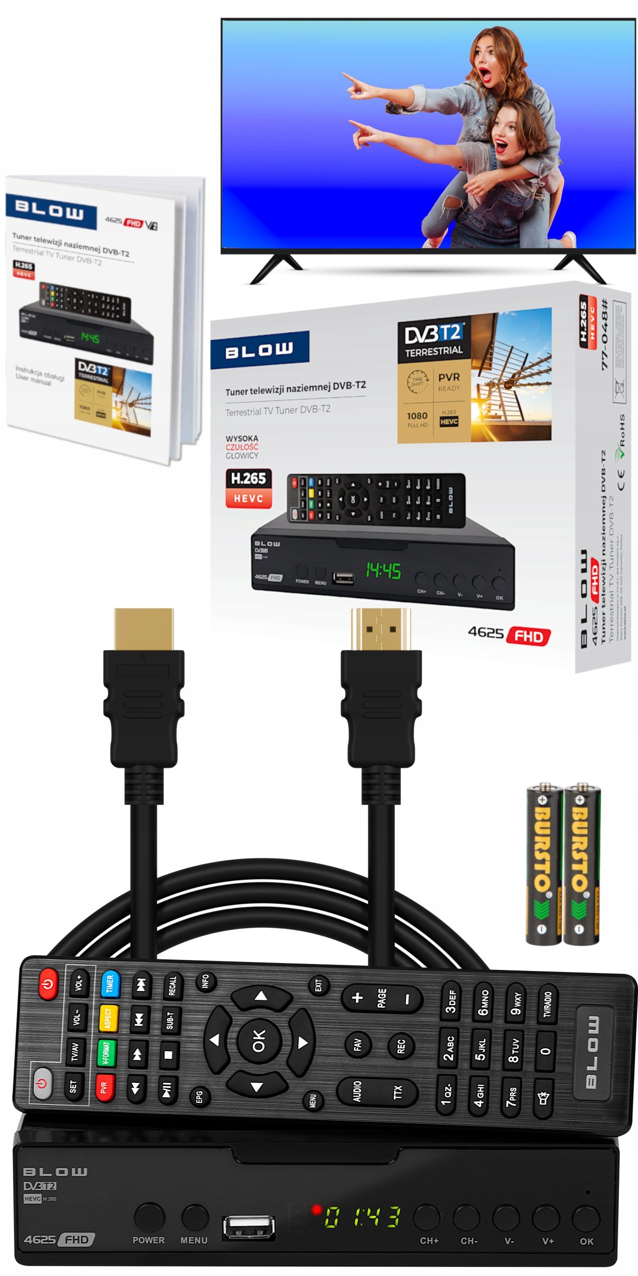Digitaalinen TV-dekooderi vastaanotin DVB-T DVB-T2 HDMI H.265 Kunto: Alkuperäinen pakkaus