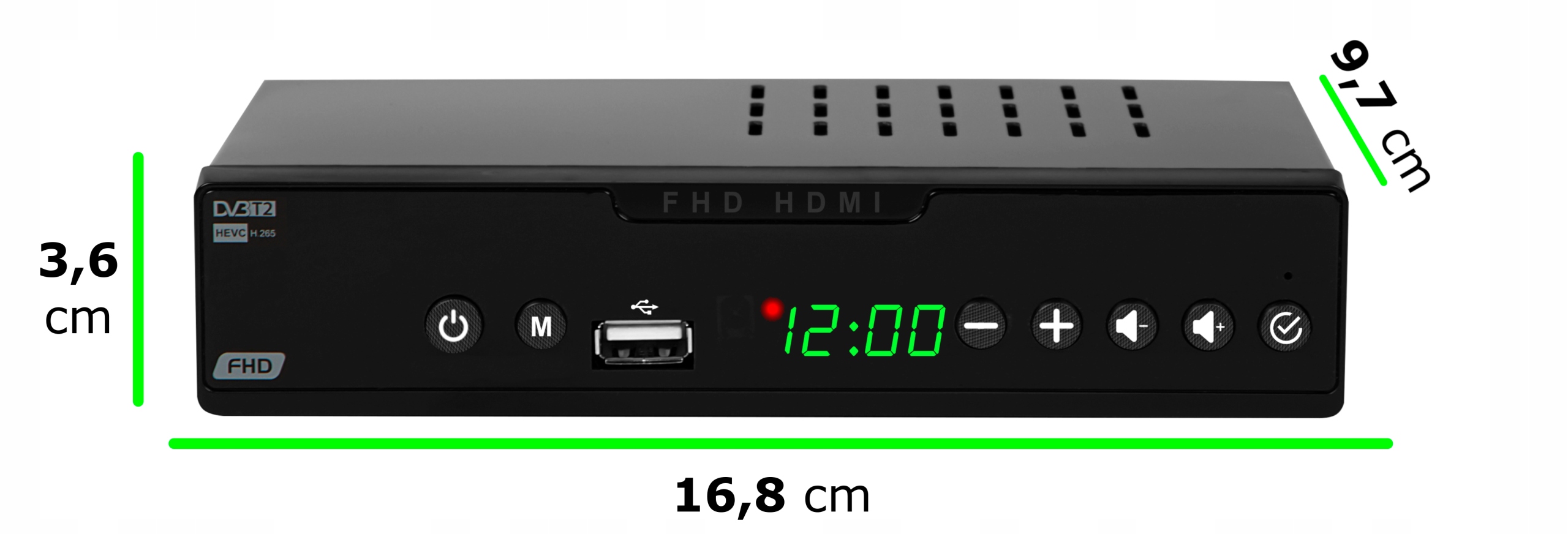 TERRESTRIAL TV DECODER DVB-T2 HEVC H.265 HDMI-VIRITIN SCART USB FULL HD -KAUKOSÄÄDIN Valmistajakoodi 77-049#