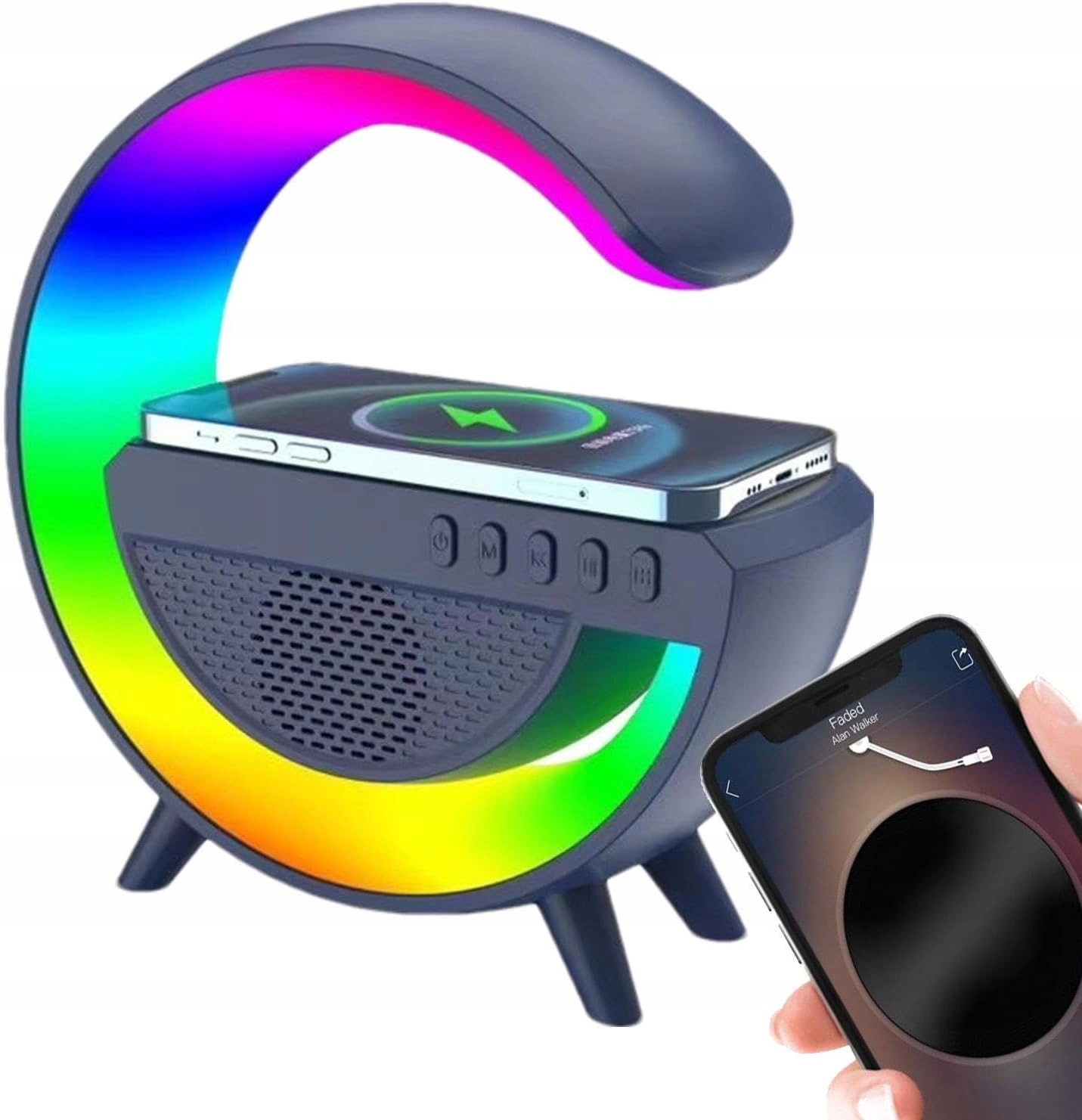 MOBILUSIS NEŠIOJAMASIS GALBASKARISKAS BELAIDĖ BLUETOOTH ĮKROVIMO RGB lemputė