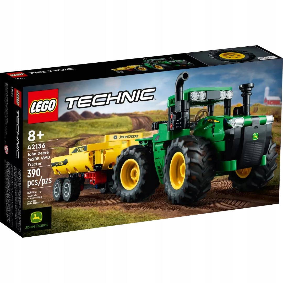 LEGO Technic John Deere 9620R 4WD-traktori (42136) Osien lukumäärä 390 kpl.
