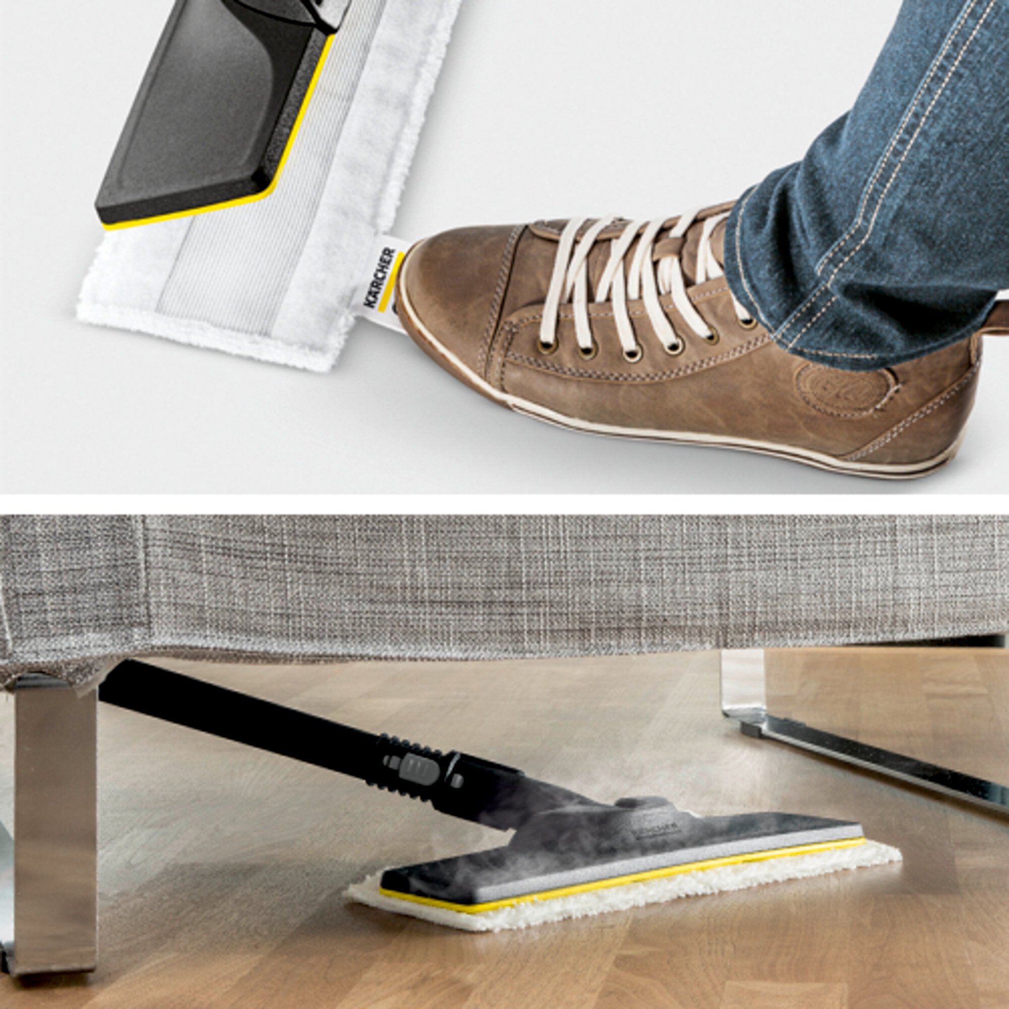 Garo valytuvas SC 1 EasyFix: Grindų valymo rinkinys EasyFix su lanksčia jungtimi ant grindų antgalio ir lipnia fiksacijos sistema grindų šluostei.