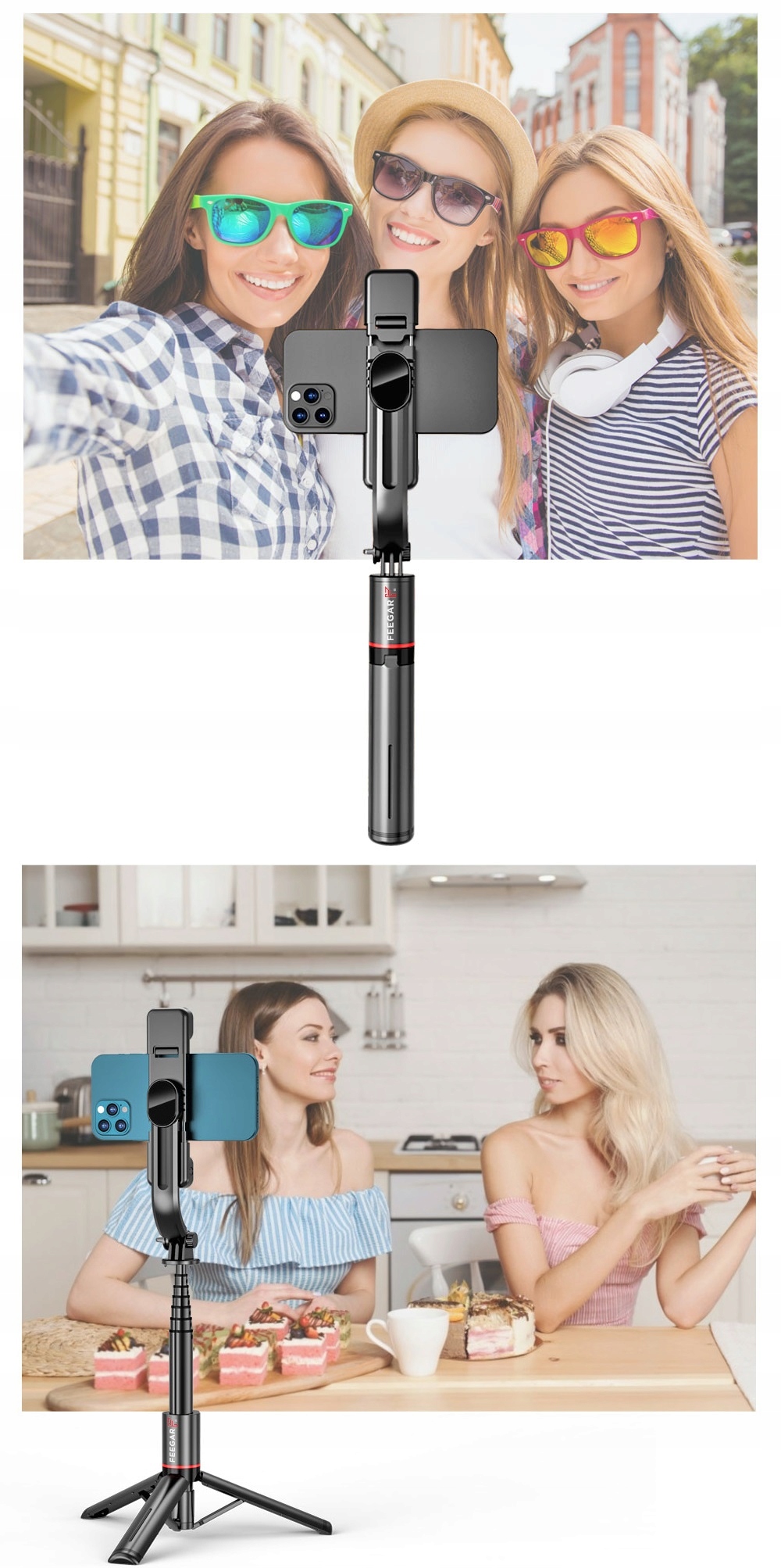 FEEGAR SELFIE STICK trikojis BLUETOOTH TRIKOJAS Maksimalus ilgis 109 cm