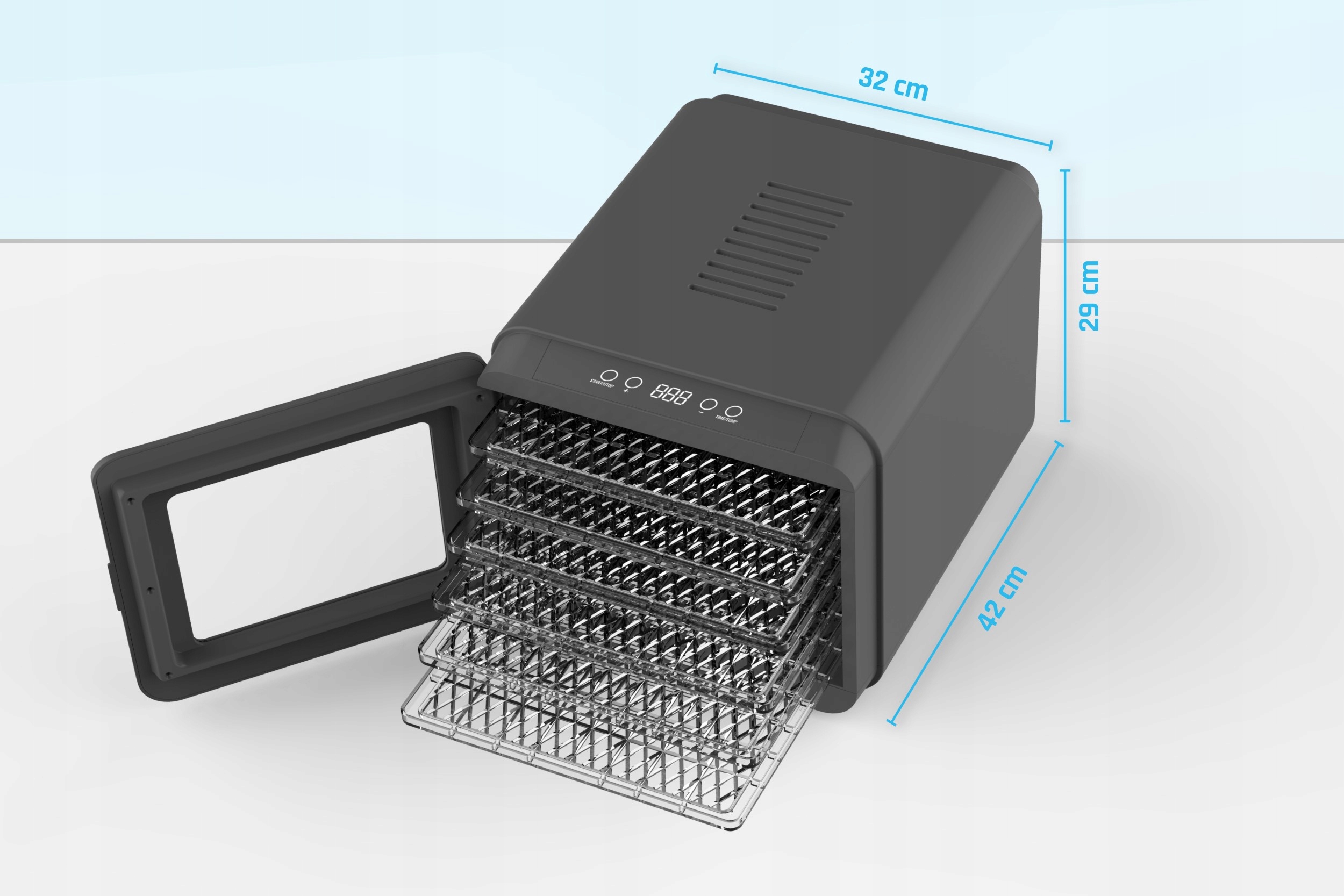 Liels pārtikas žāvētājs sēnēm, augļiem un dārzeņiem Dehydrator 550W Krexus Funkcijas: temperatūras regulēšana, aizsardzība pret pārkaršanu