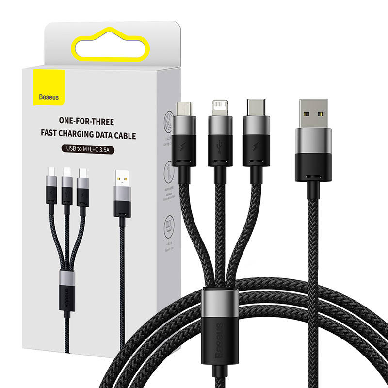 Baseus StarSpeed ​​​​​USB ātrās uzlādes kabelis M+L+C 3.5A 0.6M (melns)