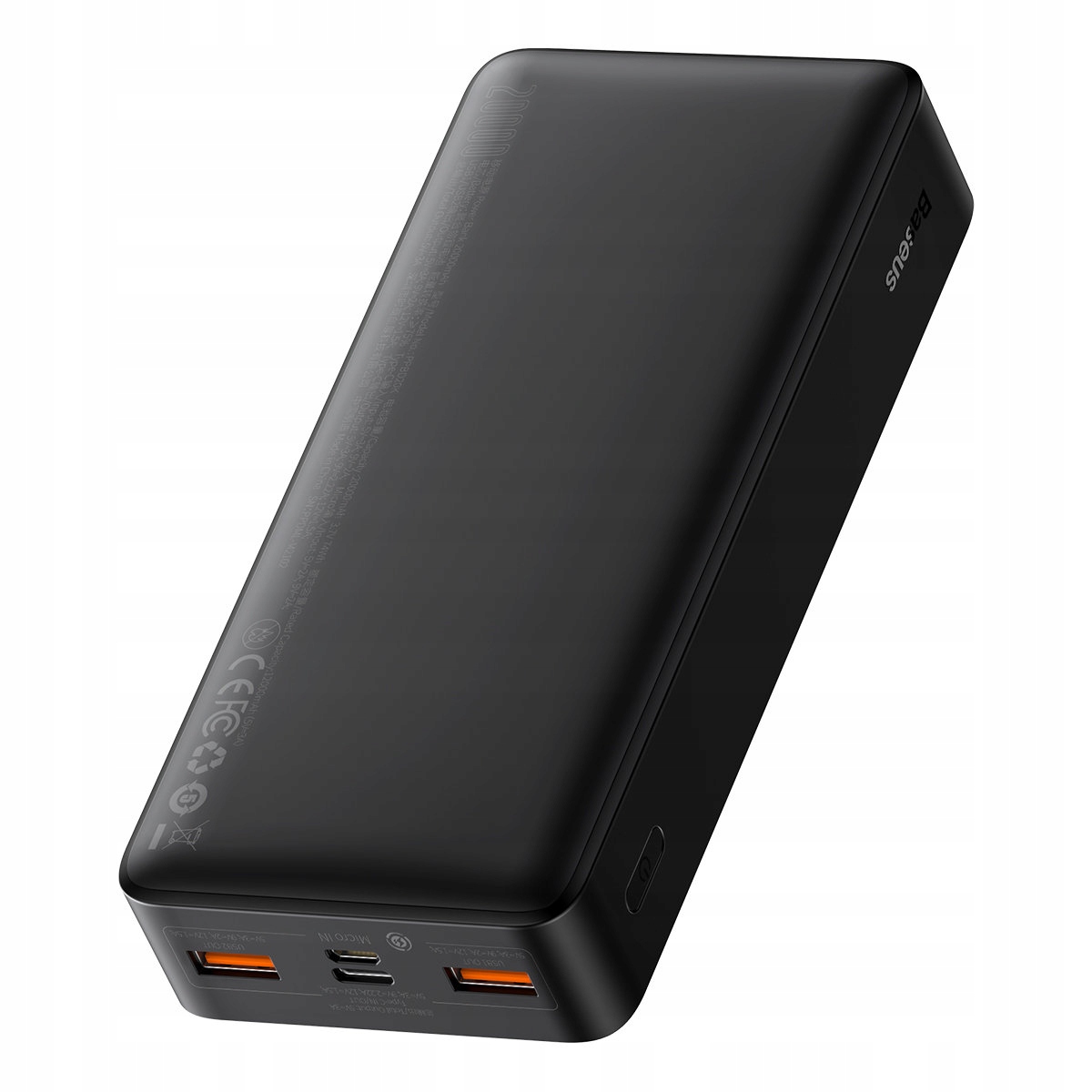 Spēcīgs POWERBANK BASEUS BIPOW 20000MAH 2XUSB USB-C MICROUSB 3A 5V 20W LED Akumulatora ietilpība 20000 mAh